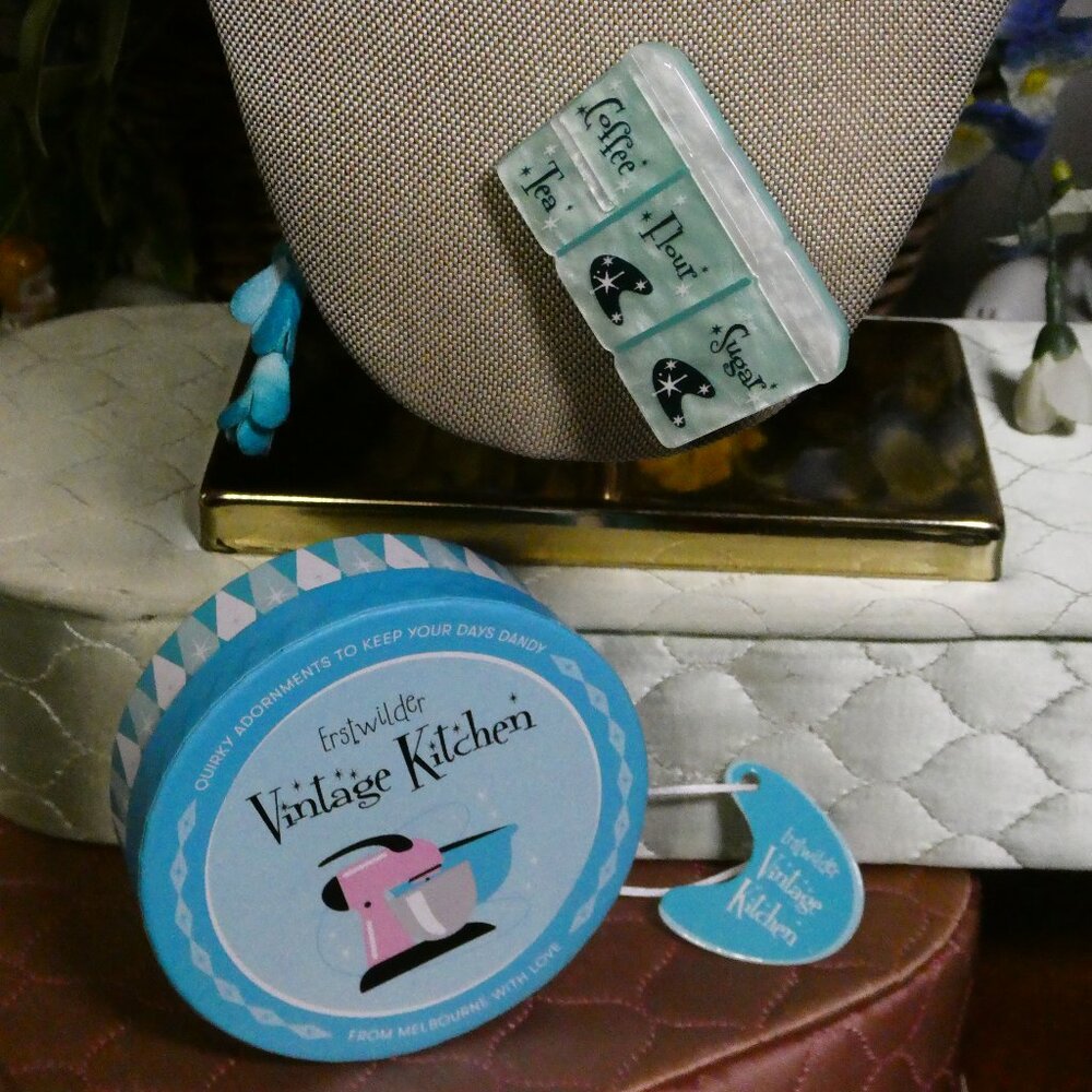 Erstwilder Vintage Kitchen Minty Green Ingredient Container Brooch with Box